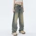 Nordmann Men' Vintage Wahed Yellow Mud-Dyed Caual Jean Autumn Winter American High Street Vibe Ditreed Looe Straight_mkmklike.com