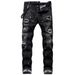 Men's Distressed Patchwork Skinny Jeans - Ripped Denim Pants With Edgy Style For Casual & Streetwear Look_mkmklike.com