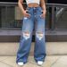 Women's High Waist Loose Fit Ripped Denim Jeans - Street Style Distressed Wide Leg Pants With Stretch Comfort_mkmklike.com