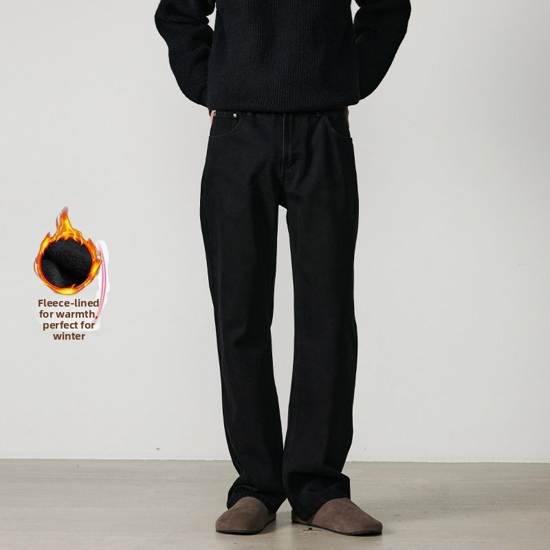 Classic American Straight Leg Fleece-Lined Jeans For Men And Women - Stretch Denim Comfort Fit_mkmklike.com