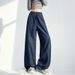 K Cowboy Wide Leg Pants For Women, Drawstring Elastic Waistband For Slimming, Loose And Lazy Casual Straight Leg Floor Pants_mkmklike.com
