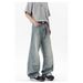 High Street Washed Pleated Curved Jeans For Men In Spring, Winter, Autumn, American Style Loose Design, Straight Wide_mkmklike.com