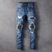 Men's Clothing Fashion High Street New Style Ripped Patch Patch Scratched Trendy Popular Jeans Slim Micro Stretch Pants_mkmklike.com