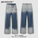 Vintage Washed Gradient Jeans For Men - Relaxed Straight Leg Denim Pants With High Waist & Button Fly, Casual Style_mkmklike.com