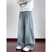 "Men's Vintage Blue American Loose Fit Jeans – High Street Washed & Distressed Straight Leg Pants For Casual & Streetwear"_mkmklike.com