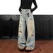 Unisex Distressed Embroidered Washed Jeans – Loose Straight Leg Denim Pants For Men & Women, Vintage Streetwear Style_mkmklike.com