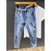 Ink Splash Distresse Nine-point Jeans For Men Slim Fit Skinny Stretch Rippe Patche Cool Street Style Personality_mkmklike.com