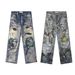 Men's Clothing Digital Printing Ink Splash Jeans Straight Trousers Retro Printing Full Printing Heavy AC Jeans Trend_mkmklike.com