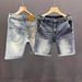 Men's Slim Fit Stretchy Denim Shorts Gray Mid-Length Casual Embroidered Versatile Summer Thin Five Point Trendy Online Popular_mkmklike.com