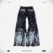 Dark Punk Streetwear Jeans For Men & Women – Y2K Color Block Denim Pants, Baggy Wide Leg Casual Jeans, Harajuku Fashion, Unisex Grunge Style_mkmklike.com
