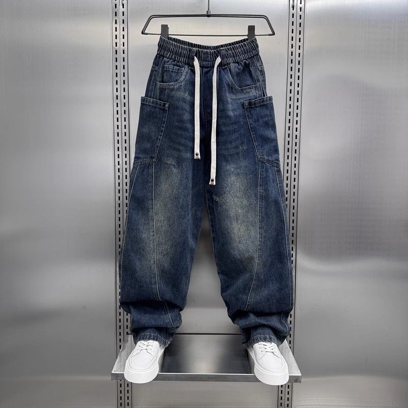 Men's Distressed Denim Jeans – Relaxed Straight Fit High Street Pants With Drawstring Waist (Blue, M-Xxxl)_mkmklike.com