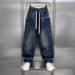 Men's Distressed Denim Jeans – Relaxed Straight Fit High Street Pants With Drawstring Waist (Blue, M-Xxxl)_mkmklike.com