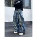 Vintage Distressed Patchwork Jeans – Raw Hem Wide-Leg Denim Pants With Contrast Stitching For Men & Women (S-3xl)_mkmklike.com