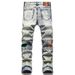 New In-Stock Foreign Trade Style Youth Trend High Street Slim Fit Stretch Ripped Printed Patchwork Men's Denim Pants_mkmklike.com