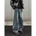 American Retro Blue Curved Hem Jeans Men, Spring, Autumn, Winter Trendy Brand, Stylish Loose Straight-leg Wide-leg Pants_mkmklike.com