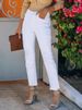 K Denim White Fringed Elastic Cropped Straight Leg Pants_mkmklike.com