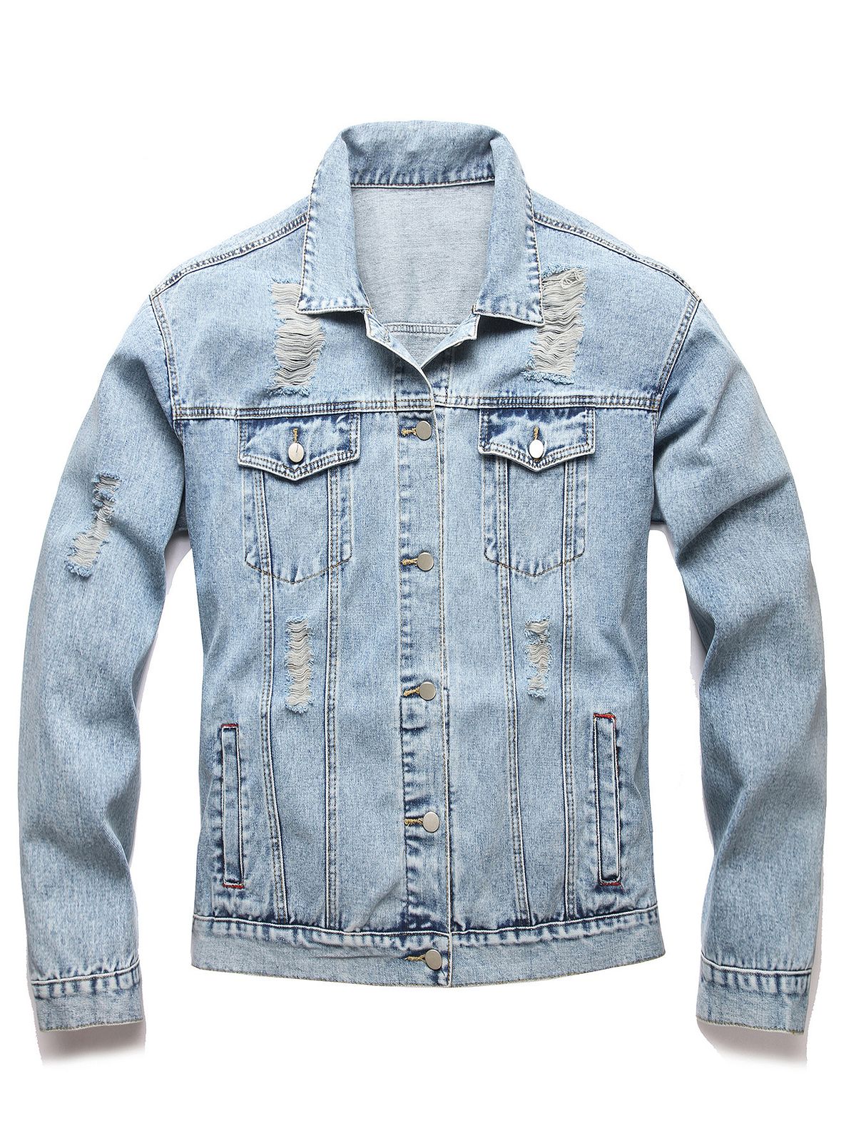 Men's Stretch Denim Jacket - Slim Fit Lightweight Spring/Fall Coat With Side Pockets (XS-2XL)_mkmklike.com