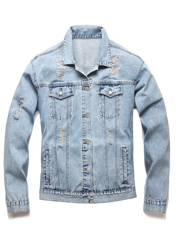 Men's Stretch Denim Jacket - Slim Fit Lightweight Spring/Fall Coat With Side Pockets (XS-2XL)_mkmklike.com