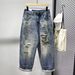 Vintage Washed Distressed Denim Jeans For Men, Relaxed Fit Straight Leg Loose Casual Trousers, Retro Blue Denim Pants_mkmklike.com