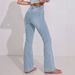 Light Blue Washed Double Button High Waist Flared Jeans for Women Slim Fit Height Enhancing Elastic Flared Pants_mkmklike.com