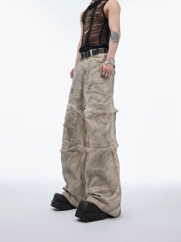 Men's Clothing Retro Damaged Raw Edge Casual Trousers Heavy Industrial Denim High Street Cool_mkmklike.com