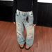 Unisex Distressed Embroidered Washed Jeans – Loose Straight Leg Denim Pants For Men & Women, Vintage Streetwear Style_mkmklike.com
