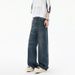 Men's High Street Distressed Washed Blue Jeans - Loose Fit Casual Wide Leg Straight Trousers With Cat Whiskers_mkmklike.com
