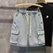 Trendy Men's Casual Workwear Denim Shorts, Summer Multi Mouth Bag, Elastic Waist, Work Wear Capris_mkmklike.com