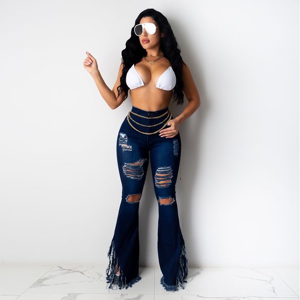 Women's Clothing Ripped Tassel Washed Jeans_mkmklike.com