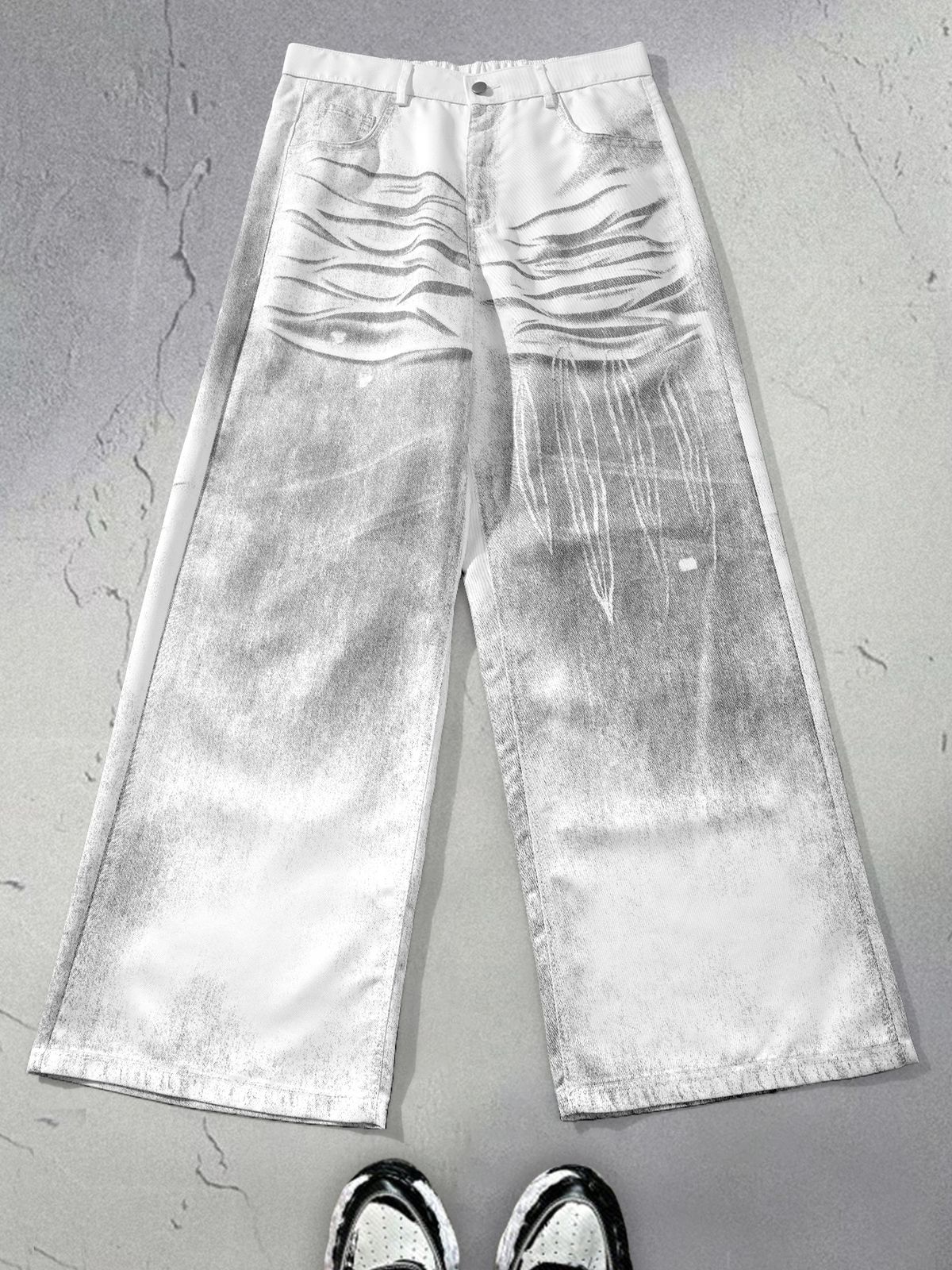 Dirty Dyed Washed White Jeans Men's Trendy Brand Wasteland Style Niche Straight Pants_mkmklike.com