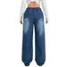 Plus Size High Waist Wide Leg Jeans For Women – Comfortable Loose Fit Stretch Denim Pants With Drawstring, Washed Blue Casual Trousers_mkmklike.com