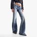Women's Rhinestone Wing Embroidery Low Waisted Flared Jeans Denim Trousers_mkmklike.com