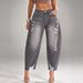 High-Waisted Grey Ripped Frayed Hem Banana Jeans Women's Retro Washed Loose Cropped Carrot Pants WT29_mkmklike.com