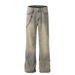 Side Red Chain Yellow Mud-Dyed Straight-Leg Jeans For Men American Style Washed Vintage Loose Design Long Pants_mkmklike.com