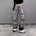Women's Clothing New Street Style Large Pocket Design Washed Gradient Workwear Paratrooper Pants Casual Jeans_mkmklike.com