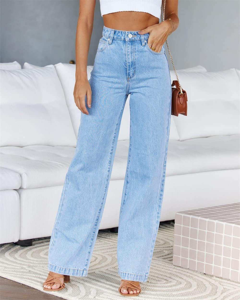 Women's clothing jeans women new hot selling elastic wide leg denim trousers fashion washed jeans_mkmklike.com