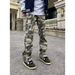 American Style Vibe Camouflage Straight Leg Cargo Jeans For Men High Street Retro Slightly Flared Slim Fit Casual Pants_mkmklike.com