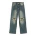EF JEANS | 2023 New Loose Straight Korean Version Personalized Knee Ripped Pants Jeans Trendy Versatile Men And Women_mkmklike.com