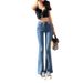 Women's Retro High-Waisted Stretch Slim Fit Flared Jeans Korean Style Straight Leg with Slit And Flowing Drape_mkmklike.com