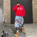 Men's Clothing Printed Denim Shorts Men's High Street Design Straight Shorts Loose Versatile Mid Length Pants Trend_mkmklike.com