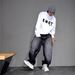 Men's Clothing Black And Gray Retro Splatter Paint Loose Wide Leg Jeans For Men, Japanese Style Trendy Cool Loose Straight Leg Plus Size Trousers_mkmklike.com
