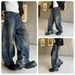 Men's Vintage High Street Distressed Jeans - Parisian Style Straight Leg Denim Pants With Washed Finish_mkmklike.com