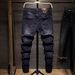 Premium Black Ripped Jeans For Men Slim Fit Straight Leg Tiger Head Embroidery Casual Versatile Stretch Pants Autumn Winter American Style_mkmklike.com