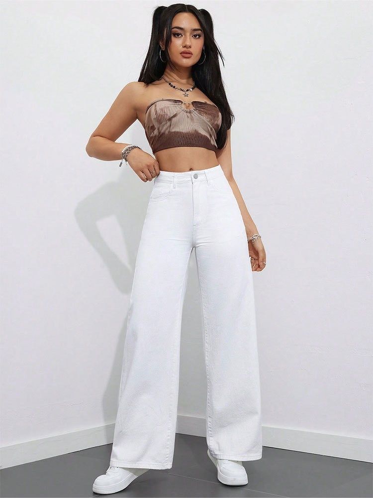 European And American Cross-Border New High-Waisted Slimming Loose Floor-Length Flared Straight-Leg Pants Casual Jeans_mkmklike.com