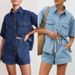 Women's Clothing Retro Casual Loose Pocket Short Sleeved Shirt Shorts Denim Two Piece Suit_mkmklike.com