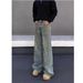 Men's Retro Washed Distressed Straight Leg Jeans Loose Fitting Trendy Casual Style_mkmklike.com