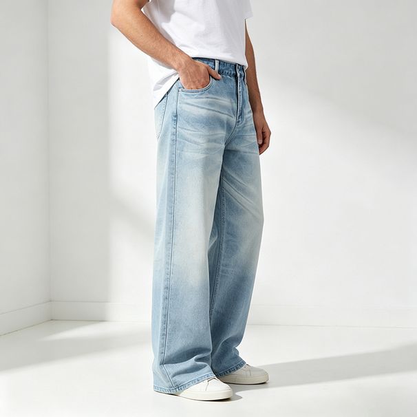 Men's Classic Straight-Leg Jeans – Vintage Washed Denim With Cat Whiskers, All-Season Stretch Comfort (Minimalist, Timeless, Versatile)_mkmklike.com