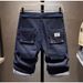 Retro Washed Denim Shorts for Men Vintage Workwear Style Multi-Pockets Mid-Rise Straight Fit Comfortable Cotton Casual Summer Shorts_mkmklike.com
