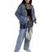 Women's New Autumn And Winter Diamond Beaded Loose Denim Jacket Long Sleeve Top_mkmklike.com