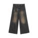 Vintage Washed Distressed Straight Leg Jeans For Men - Retro Loose Fit Denim Pants With High Waist & Street Style_mkmklike.com